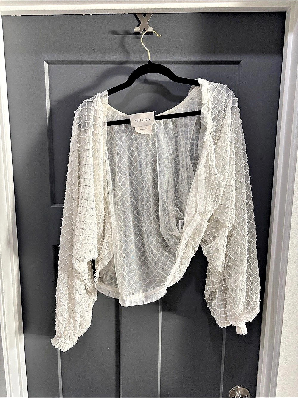 BHLDN Kelby Topper Geometric Mesh Blouse White L
